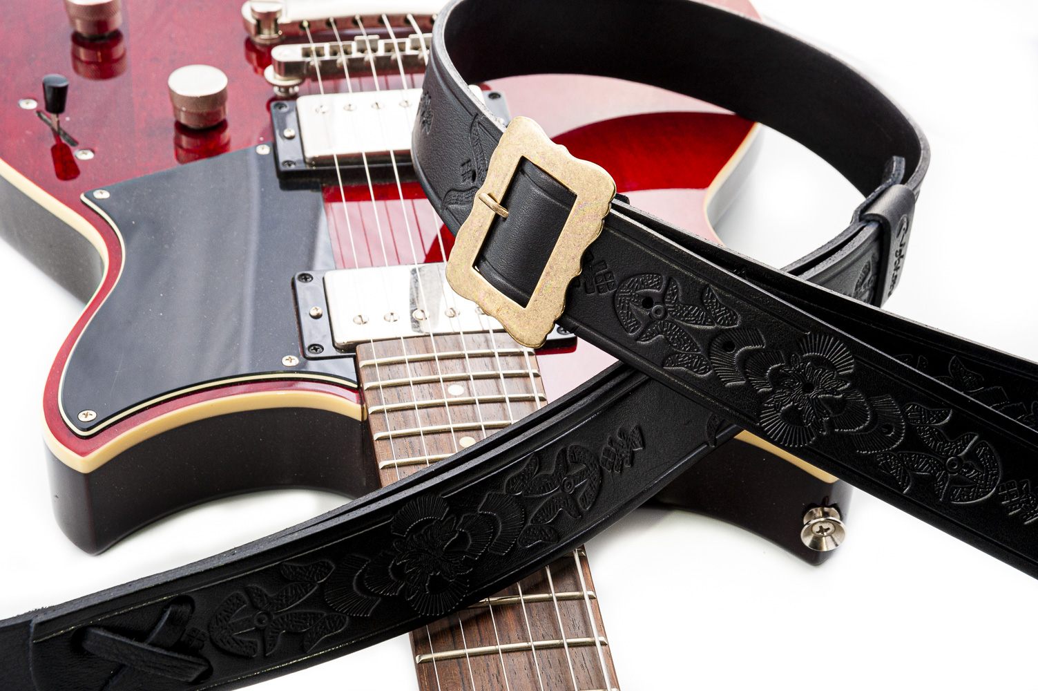 2.5 Black with Black Leather Backed Luxury Guitar Strap