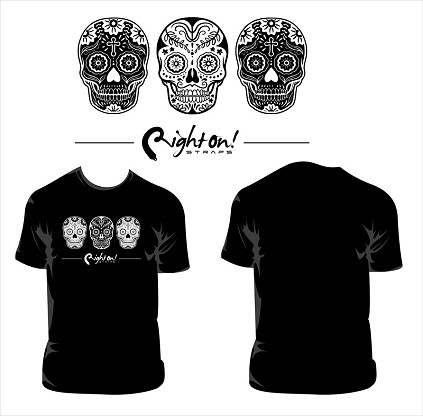 RightOn! Skulls and Logo Design T-shirt in White