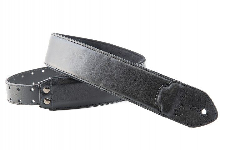 black leather bass guitar strap