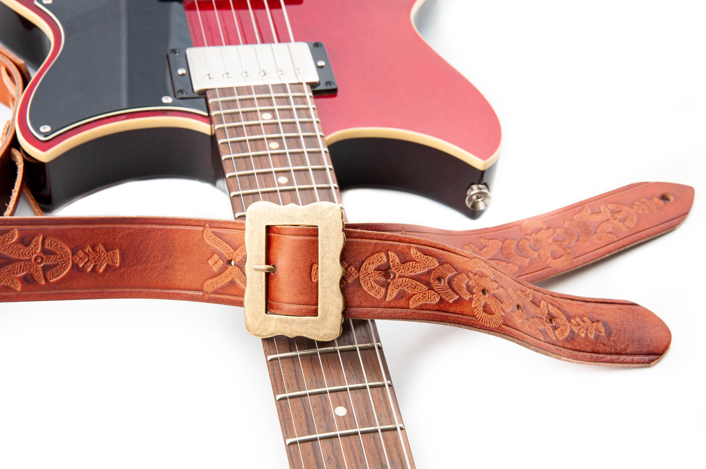 Leather guitar strap with mexican sugar skulls
