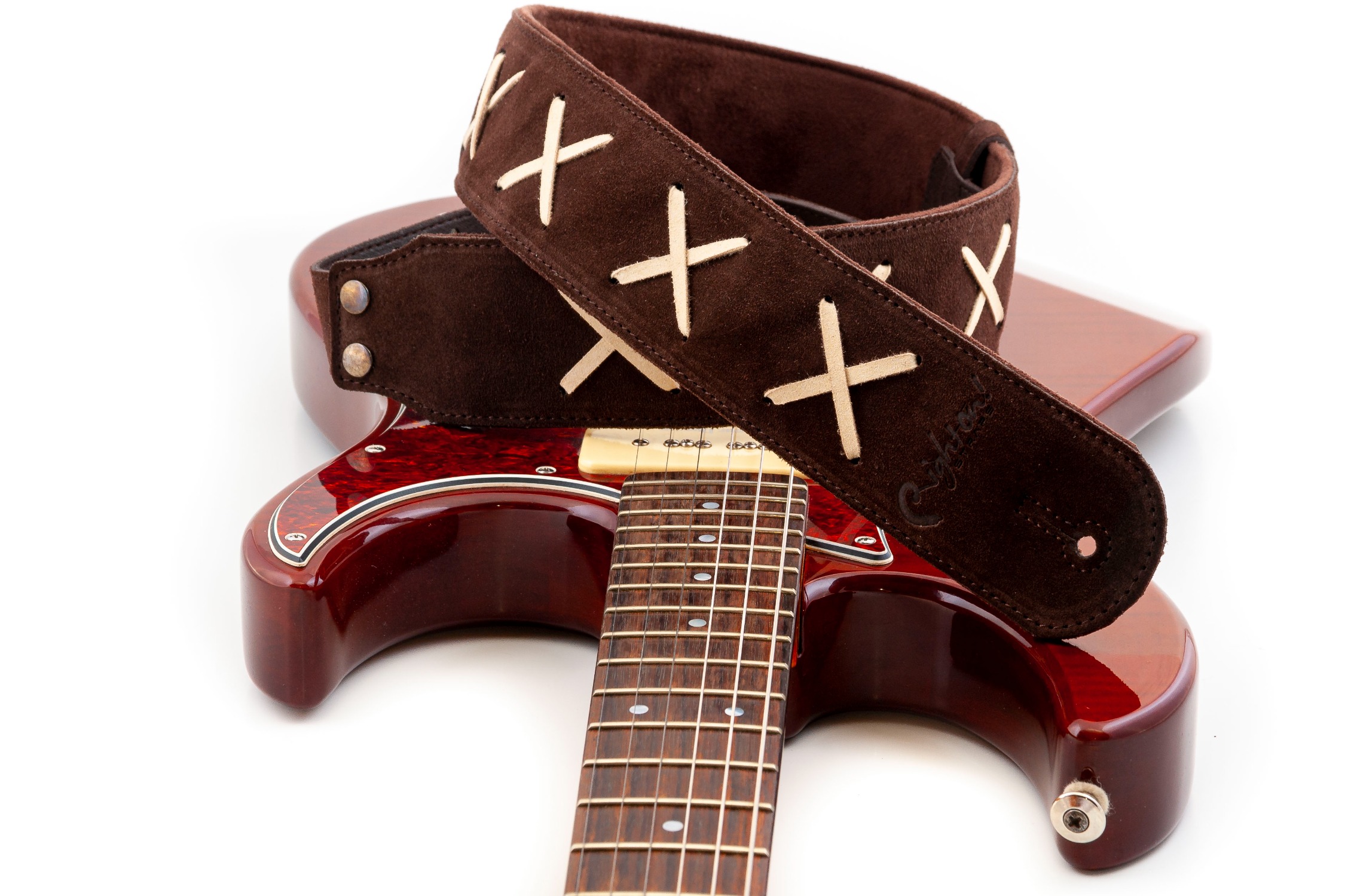  Right On! Straps LEATHERCRAFT Vintage/Brown Guitar Strap Made  in Spain : Musical Instruments